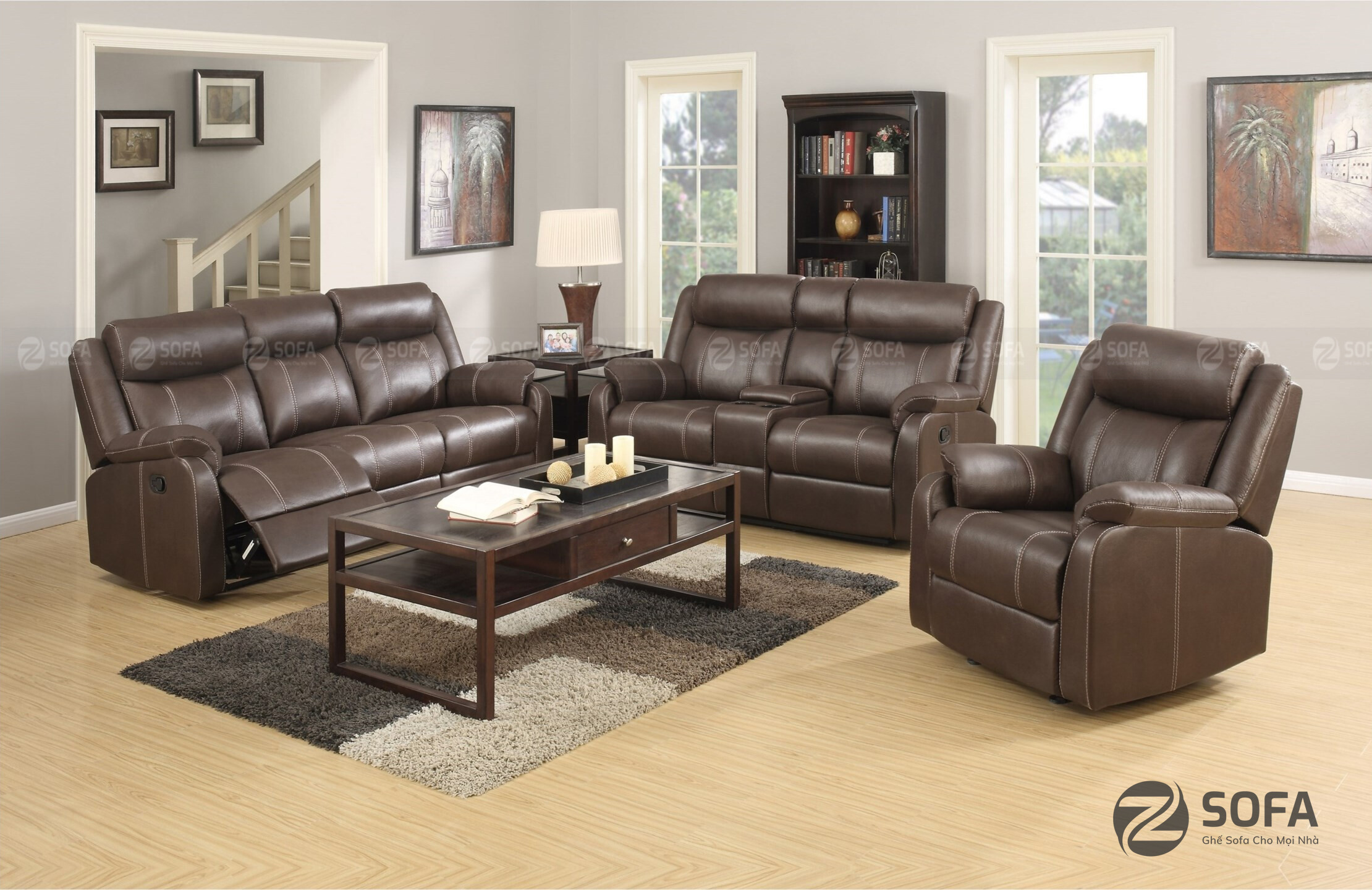 Sofa da bò tiếp xúc ZT20-123 – Bộ 3 ghế